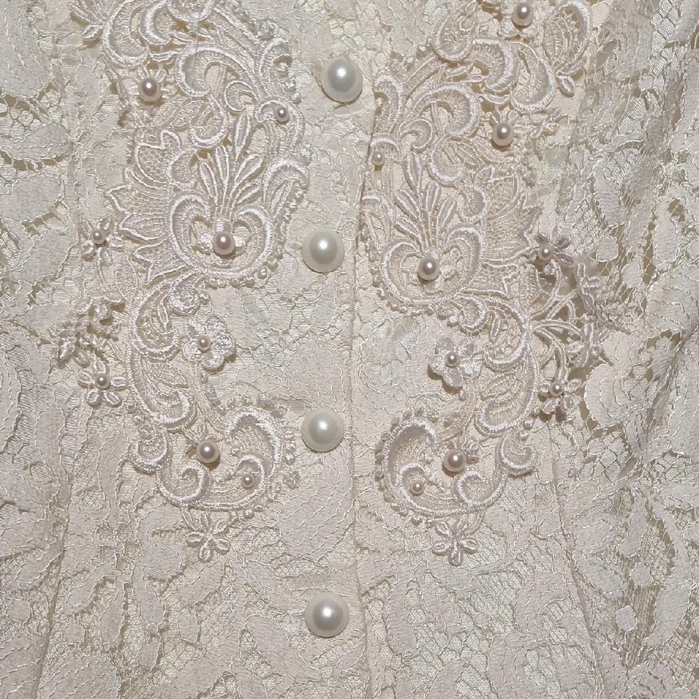 Vintage Cream Embroidered Beaded Whimsygoth Crop Top, Sz 2, NWOT - Picture 5 of 16
